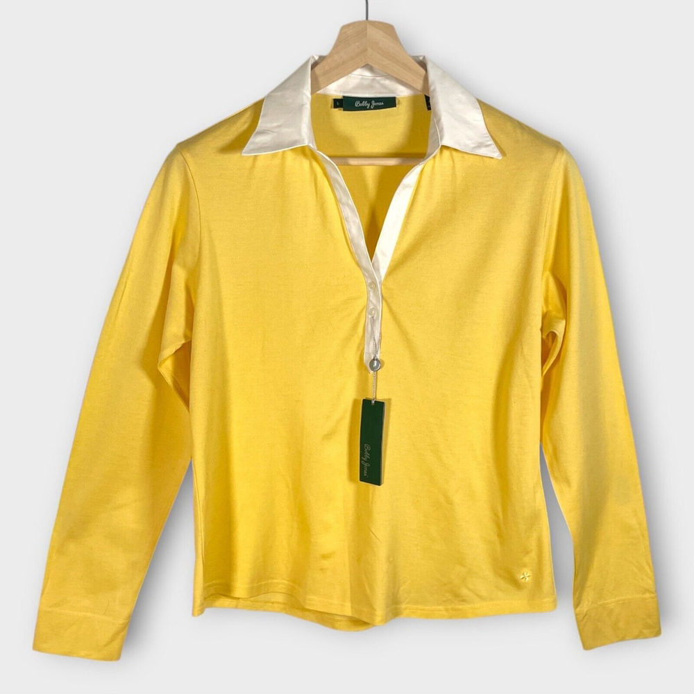 BOBBY JONES Long Sleeve Golf Polo Shirt Womens LARGE Sun Yellow 100% Cotton NWT